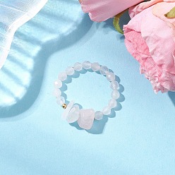 Розовый Кварц Кольца из натурального розового кварца, с латунными бусинами и эластичной хрустальной нитью, внутренний диаметр: 19 мм