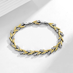 Real Gold Plated & Real Platinum Plated Браслеты-цепочки из латуни с микропаве из прозрачных кубических цирконий и пшеничным плетением для женщин, настоящее золото и платина, 7-1/2 дюйм (19 см)