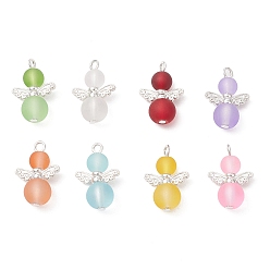 (52) Непрозрачная лаванда 8шт 8цвета матовое стекло подвески, ангел, с крыльями из сплава и железной петлей, разноцветные, 20.5x14.5x8.5 мм, отверстие : 2 мм, 1 шт / цвет