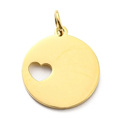 Real 14K Gold Plated 304 Stainless Steel Charms, with Enamel and Jump Ring, Flat Round with Word Love You More & Heart, Real 14K Gold Plated, 13.5x12x1mm, Hole: 2.6mm