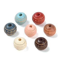 Color mezclado Cuentas de madera natural pintada, patrón grabado con láser, redondo con patrón de licencia, color mezclado, 10x9 mm, agujero: 2.5 mm