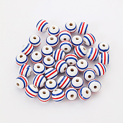 Stripe Деревянные бусины с принтом дня независимости, круглые, белые, узоров, 16 мм