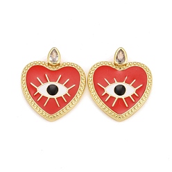 Красный Стойки обшивки латунь кубического циркония подвески, с эмалью, реальный 18 k позолоченный, без свинца и без кадмия, сердце, красные, 23.5x20.5x4.5 мм, отверстие : 2.2x3.6 мм
