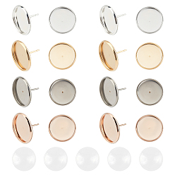 Mixed Color 304 Stainless Steel Stud Earring Settings, Flat Round, Mixed Color, Tray: 16mm, 18x2mm, Pin: 0.9mm,  4 color, 8pcs/color, 32pcs/box