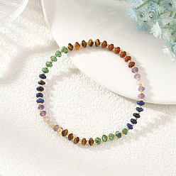 Farbig Stretch-Armbänder für Damen aus natürlichem rotem Jaspis, Tigerauge, Amethyst, Sesamjaspis und Lapislazuli-Rondellenperlen, mit Messing-Perlen, golden, Farbig, Innendurchmesser: 2.17 Zoll (5.5 cm)