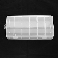 Clear Plastic Bead Containers, Adjustable Dividers Box, 18 Compartments, Rectangle, Clear, 235x128x43mm, Compartment: 37x37mm