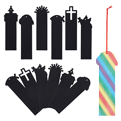 Черный Наборы для изготовления закладок, с пустыми бумажными карточками с отверстием, ленты и бамбуковые палочки, для diy scratch art paper волшебные закладки подарочные теги, чёрные, 151x40~51x0.2 мм, отверстие : 3 мм, 96 шт