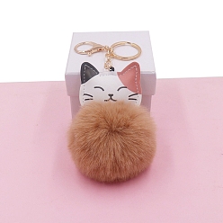 Сиена Женский брелок с помпоном из искусственного меха кролика, брелок с подвеской в виде кошки из искусственной кожи, цвет охры, 16x8 см