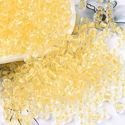 Gold 6/0 Luminous Glass Seed Beads, Glow in the Dark Round Beads, Inside Colours Round, Gold, 4x3mm, Hole: 1.2mm, about 6925pcs/pound