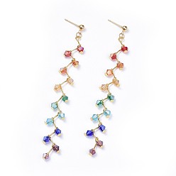(52) Непрозрачная лаванда Чакра ювелирные изделия, 304 из нержавеющей стали серьги, с бисером гальванизируйте стекла, красочный, 97 мм, кулон: 89x10x4 мм, контактный: 0.9 мм