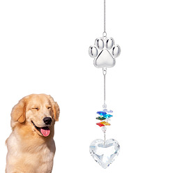 Сердце Цветное стекло k9 с ловцами солнца из сплава для подвесного украшения сада на открытом воздухе, отпечаток лапы, платина, сердце, 426 мм