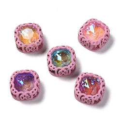 Ярко-Розовый Шить на горный хрусталь, флуоресцентный стиль мокко, стекло горный хрусталь, с латунной фурнитурой , аксессуары для одежды, квадрат, разноцветные, ярко-розовый, 12.5x12.5x6 мм