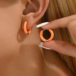 Orange 201 Stainless Steel Enamel Hoop Earrings for Wome, Golden, Orange, 17x16mm
