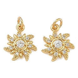 Настоящее золото 18K Латунные микро проложить кубического циркония подвески, солнечные чары, без свинца и без кадмия, стойки покрытие, долговечный, реальный 18 k позолоченный, 12x10.5x3 мм, Перейти кольцо: 4x0.8 мм, внутренний диаметр: 2.5 мм