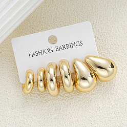 Золотой 3пары сережек-гвоздиков из сплава, c-образный, золотые, 35 мм