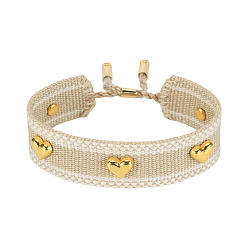 Светло-коричневый Регулируемые браслеты-слайдеры из полиэстера и сплава, браслеты макраме для женщин, с кистями, сердце, с кистями, загар, 5.91 дюйм (15 см)