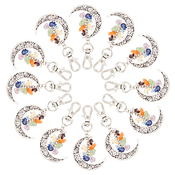 Смешанные камни 20шт. подвеска из натурального драгоценного камня с тематикой чакры, с сплава шарнирного когтя омара застежками, подвеска в виде луны в тибетском стиле, 73 мм