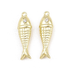 Doré  Alliage avec pendentifs en strass cristal, charmes de poissons, crémaillère plaquage, or, 26x8x6.5mm, Trou: 1.2mm