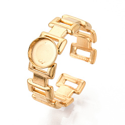 Настоящее золото 18K Прямоугольник 304 компоненты манжетного кольца из нержавеющей стали, установка круглого кольца, ионное покрытие (ip), реальный 18 k позолоченный, лоток : 6 мм, 6.8 мм, внутренний диаметр: регулируемый