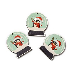 Другие Деревянные подвески с односторонним принтом, рождественские хрустальные шары, другие, 50x44x2.6 мм, отверстие : 2 мм