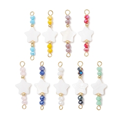 (52) Непрозрачная лаванда 9шт. 9 цвета, натуральные пресноводные ракушки и гальванизированные стеклянные бусины, соединительные подвески, звезда очарование, с латунными бусинами и 304 штифтами из нержавеющей стали., разноцветные, 38~39x12.5~13x4~4.5 мм, отверстия : 2 mm и 3 мм, 1 шт / цвет