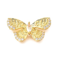 Настоящее золото 18K Звенья из латуни с прозрачным кубическим цирконием, без кадмия, без никеля и без свинца, бабочка, реальный 18 k позолоченный, 13.5x24.5x4.5 мм, отверстие : 1 мм