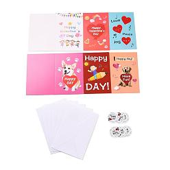 Corazón Papel rectangular tarjetas de felicitación, con sobre rectangular y pegatinas de papel autoadhesivas planas y redondas, tarjeta de invitación de cumpleaños de boda de san valentín, patrón temático del día de san valentín, 198x149x0.3 mm