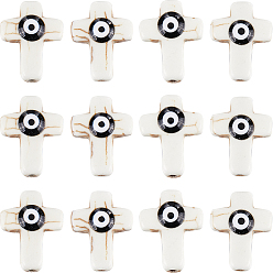 Синтетическая Бирюза 60 шт. синтетические бирюзовые эмалевые бусины нити, Религиозный крест с черным сглазом, 16x12.5x5 мм, отверстие : 1.4 мм