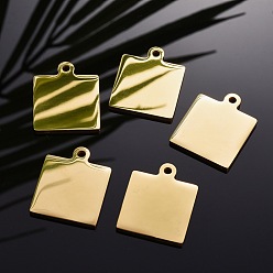 Golden 304 Stainless Steel Pendants, Manual Polishing, Blank Stamping Tags, Double Side Polished, Square, Golden, 25x20x1.8mm, Hole: 2.2mm