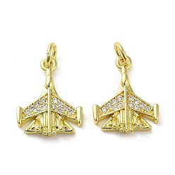 Golden Rack Plating Brass Micro Pave Clear Cubic Zirconia Pendants, with Jump Ring, Long-Lasting Plated, Lead Free & Cadmium Free, Plane Charm, Golden, 16.5x12.5x3mm, Hole: 3mm
