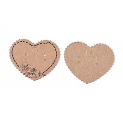 BurlyWood Paper Earring Display Cards, Heart, BurlyWood, 42x51x0.5mm, 100pcs/bag