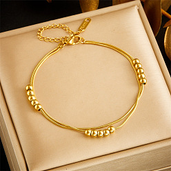 Золотой 304 Браслеты из нержавеющей стали в виде змеиной цепи, двухслойные, Браслеты для игровых автоматов для женщин, золотые, 6.89 дюйм (17.5 см)