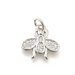 Платина Латунные микропаве прозрачные подвески с фианитом, с целью перехода в кольце, долговечный, без свинца и без кадмия, пчела прелести, платина, 13x14x2 мм, отверстие : 3.5 мм
