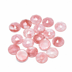 Стеклянный Камень Арбуза Вишневого кварцевого стекла кабошонов, ручная работа граненой, полукруглый, 16x6 мм