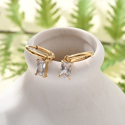 Золотой Ионное покрытие (ip) 304 серьги-кольца из нержавеющей стали с микропаве из кубического циркония, прямоугольные, золотые, 21 мм, штифты : 0.8 мм