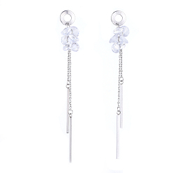 Clear 304 Stainless Steel Dangle Stud Earring, with Cable Chains, Cubic Zirconia Charms and Ear Nuts, Clear, 76.5mm, Pin: 0.8mm