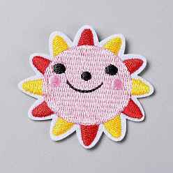 Colorful Computerized Embroidery Cloth Iron on/Sew on Patches, Costume Accessories, Appliques, Sun with Smile, Colorful, 52x50x1.8mm