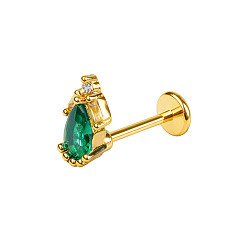 Teardrop 316 Серьги-гвоздики из хирургической нержавеющей стали с инкрустацией зелеными кубическими циркониями, золотые, слеза, 8 мм, Руководитель: 4 mm, бар: 8 mm