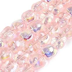 Misty Rose Electroplate Transparent Glass Beads Strands, Beans, AB Color Plated, Half Plated, Misty Rose, 10.5~11x11~11.5x7~7.5mm, Hole: 0.9~0.1mm, about 59~60pcs/strand, 25.20~25.59 inch(64~65cm)