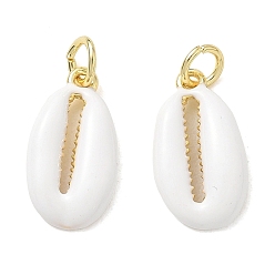 White Brass Enamel Pendants, Shell Shape Charms, Cadmium Free & Lead Free, Rack Plating, Long-Lasting Plated, Real 18K Gold Plated, White, 17x9x2.5mm, Hole: 3.5mm