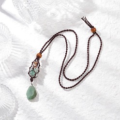 Темный Морско-зеленый Натуральный зеленый авантюрин самородки и драгоценные камни стеклянная бутылка макраме мешочек подвеска нейлоновый шнур регулируемые ожерелья, темно-зеленый, 26.77 дюйм (68 см)