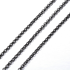 Electrophoresis Black 304 Stainless Steel Chain, Unwelded, Rolo Chains, with Spool, Oval, Ion Plating(IP), Electrophoresis Black, 3x1mm, about 65.61 Feet(20m)/roll