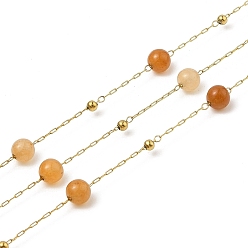 Седло Коричневый Ионное покрытие (ip) 304 звенья цепи из нержавеющей стали, с катушкой, с агатом, пайки, реальный 18 k позолоченный, седло коричневый, 6 мм, золотые бусины: 3 мм, интервал между связями: 21.5мм, футы(10м)/рулон