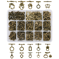 Antique Bronze Tibetan Style Alloy Toggle Clasps, Mixed Shapes, Antique Bronze, 14x10.8x3cm, 120set/box