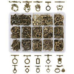 Antique Bronze Tibetan Style Alloy Toggle Clasps, Mixed Shapes, Antique Bronze, 14x10.8x3cm, 120set/box