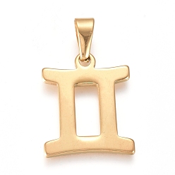 Близнецы 304 подвески из нержавеющей стали, знак созвездия / зодиака, золотые, Близнецы, 28x22x1.5 мм, отверстие : 10x4 мм