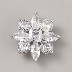 Платина 1 пуговицы с отверстием из цинкового сплава, с кубического циркония, цветок, платина, 15 мм, отверстие : 7 мм