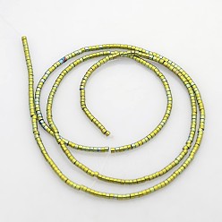Green Plated Electroplate Non-Magnetic Synthetic Hematite Column Beads Strands, Green Plated, 1x1.2mm, Hole: 0.5mm, about 350pcs/strand, 15.7 inch