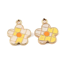 Yellow Brass Enamel Pendants, Flower Charms, Real 18K Gold Plated, Yellow, 18x15x2mm, Hole: 1.5mm