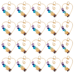 Light Gold 20шт. подвески из медной проволоки с кристаллами драгоценных камней чакры, сердце прелести, золотой свет, 29x34x9 мм, Перейти кольцо: 7x0.7 мм, внутренний диаметр: 5.6 мм